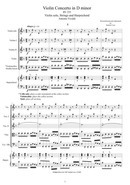 Vivaldi - Violin Concerto In D Minor RV 235 For Violin, Strings And Harpsichord